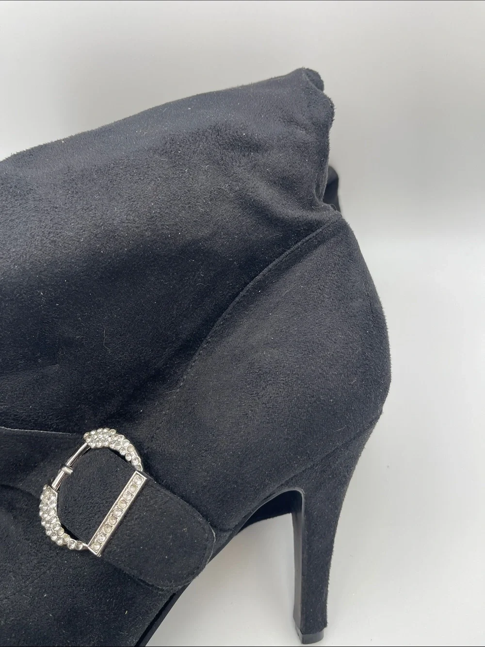Rue21 Black Over-the-Knee Stiletto Boot with Rhinestone Buckle